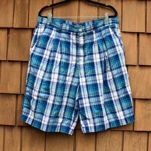 Vintage Guess By Georges Marciano Men's‎ Plaid Shorts 36 Blue Made in USA Cotton